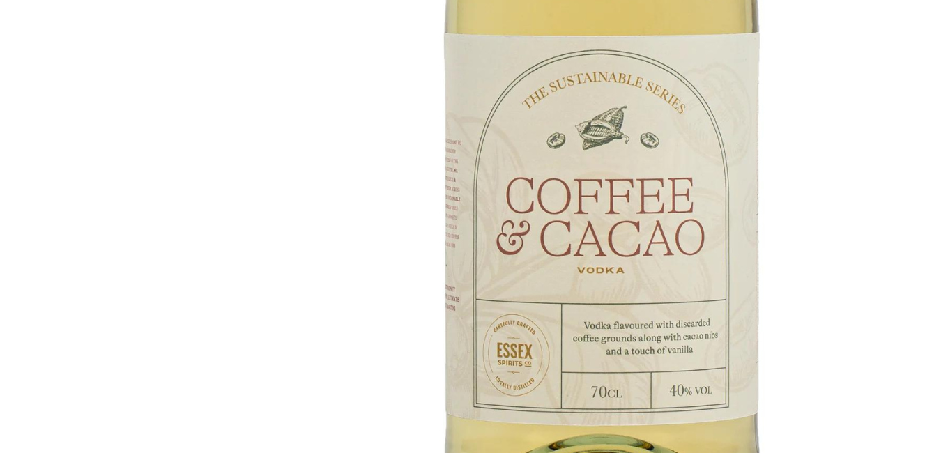 Coffee & cacao vodka part of the Essex Spirits Co. sustainable series where commonly thrown away products are turned into spirits by The Essex Distillery