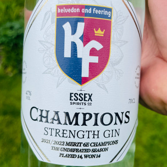 KFRUFC CHAMPIONS STRENGTH GIN available at Essex Spirits Co. online shop and The Essex Distillery, Chelmsford